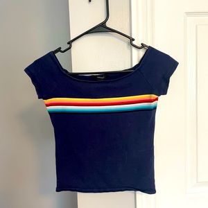 Forever 21 Navy Rainbow Striped Tee